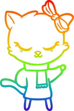 Gökkuşağı gradyan çizimi. Bir insan tarafından çizilmiş şirin bir çizgi film kedisi.