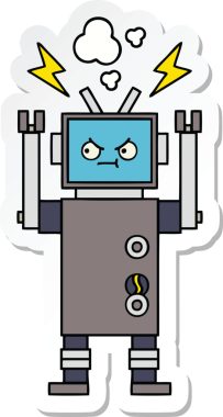 Bir insan tarafından çizilmiş şirin çizgi film robotunun çıkartması.