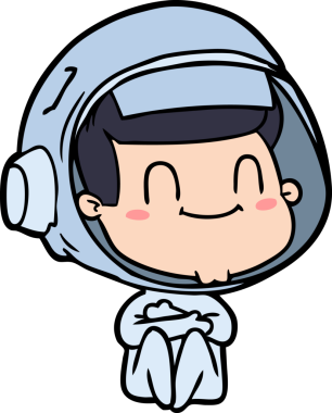 Bir insan tarafından çizilmiş mutlu astronot çizgi filmi.