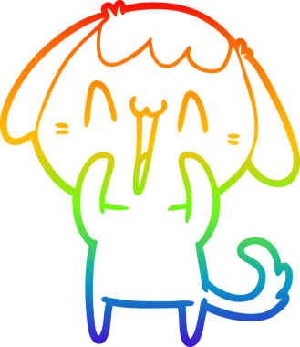 Bir insan tarafından çizilmiş gülen bir köpeğin çizdiği gökkuşağı gradyanı çizimi