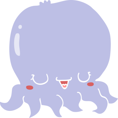 Bir insan tarafından çizilmiş düz renk çizgi film denizanası.