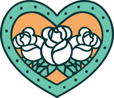 Bir insan tarafından çizilmiş kalp ve çiçeklerin ikonik dövme şekli