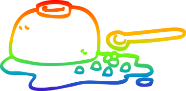 Bir çizgi film çizimi gökkuşağı gradyanı bir insan tarafından çizilmiş mısır gevreği kasesi