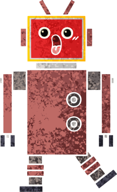 Bir insan tarafından çizilmiş bir robotun retro çizim tarzı karikatürü