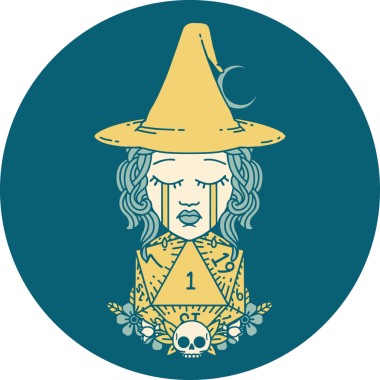 Retro Dövme Tarzı Ağlayan İnsan Cadı Doğal bir D20 zar atışıyla Bir insan tarafından çizilmiş