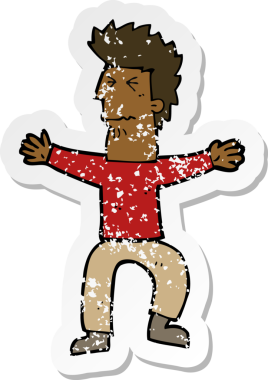 Bir insan tarafından çizilmiş gerilimli bir çizgi filmin gerilimli retro yapıştırması.