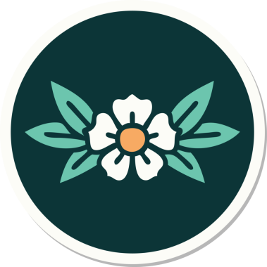 Bir insan tarafından çizilmiş geleneksel bir çiçek stiliyle dövme çıkartması.