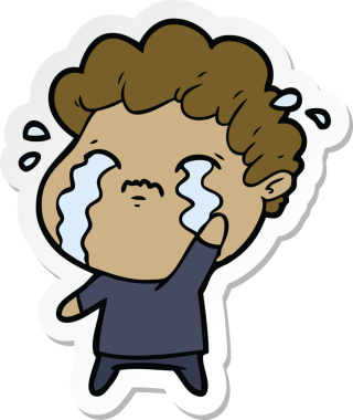 Bir insan tarafından çizilmiş, ağlayan bir çizgi film karakterinin çıkartması.