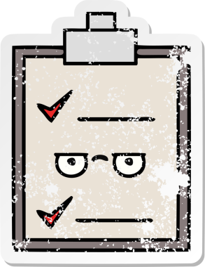 Bir insan tarafından çizilmiş şirin bir karikatür kontrol listesinin sıkıntılı etiketi