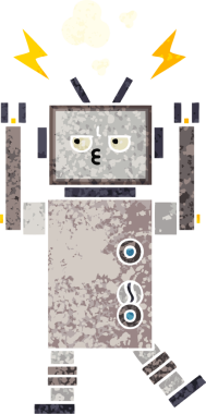 Bir insan tarafından çizilmiş bir robotun retro çizim tarzı karikatürü