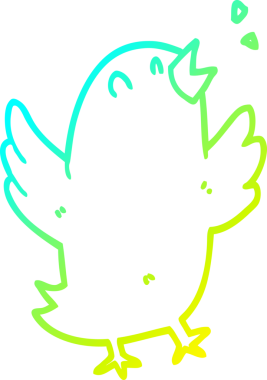 Bir insan tarafından çizilmiş çizgi film kuşunun soğuk gradyan çizimi.