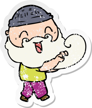 Bir insan tarafından çizilen mutlu sakallı bir adamın sıkıntılı çıkartması.