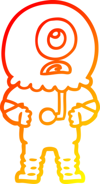 Bir insan tarafından çizilmiş sıcak çizgi çizgi çizimi Kiklops uzaylı uzay adamı