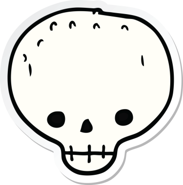 Bir insan tarafından çizilmiş bir karikatür kafatası çıkartması.