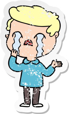 Bir insan tarafından çizilmiş ağlayan bir karikatürcünün sıkıntılı çıkartması.