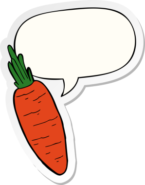 Bir insan tarafından çizilmiş konuşma balonu çıkartmalı havuç.