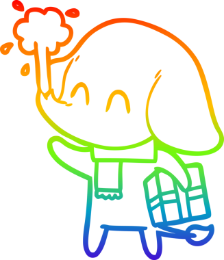 Gökkuşağı gradyan çizgisi insan tarafından çizilmiş su püskürten şirin bir fil çizimi.