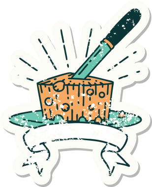 Bir insan tarafından çizilmiş eski bir dövme stili peynir çıkartması.