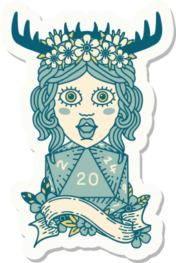 Bir insan tarafından çizilmiş 20 zarlı insan Druid çıkartması.