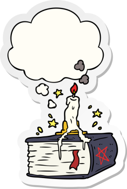 insan tarafından çizilmiş bir çıkartma olarak düşünce baloncuğu ile çizgi film hortlağı büyü kitabı