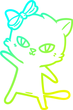 Bir insan tarafından çizilmiş bir çizgi film kedisinin soğuk gradyan çizgisi.