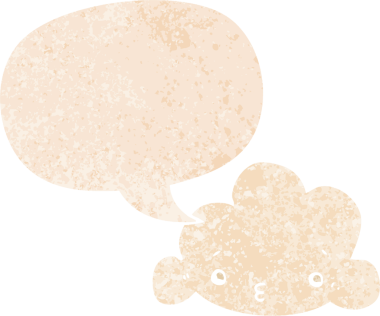 Bir insan tarafından çizilmiş grunge sıkıntılı retro biçiminde konuşma baloncuğu ile sevimli çizgi film bulutu