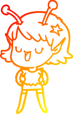 Bir insan tarafından çizilmiş mutlu bir uzaylı kız çizgi filmi.