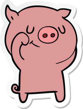 Bir insan tarafından çizilmiş mutlu çizgi film domuzu çıkartması.