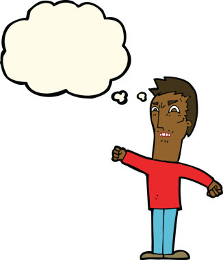 Bir insan tarafından çizilmiş düşünce baloncuğuyla rahatsız edilmiş bir adam.