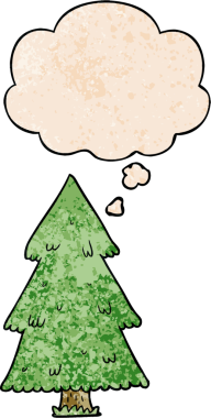 Bir insan tarafından çizilmiş grunge desenli düşünce baloncuğu olan çizgi film Noel ağacı.