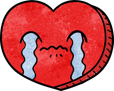 Bir insan tarafından çizilmiş ağlayan aşk kalbi çizgi filmi.