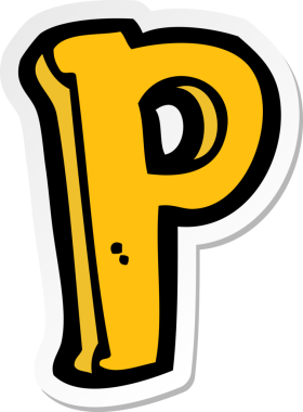 Bir insan tarafından çizilmiş P harfinin çıkartması.