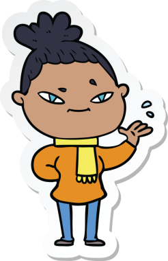 Bir insan tarafından çizilmiş bir karikatür kadının çıkartması.