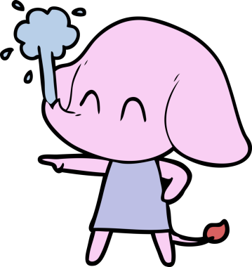 Bir insan tarafından çizilmiş su püskürten sevimli bir fil.