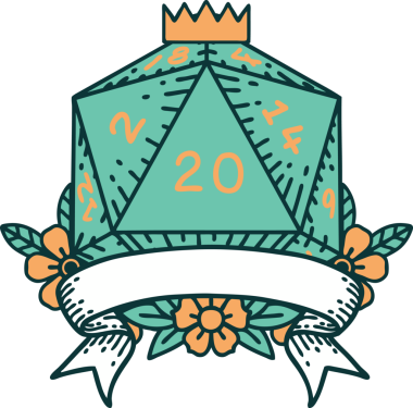 Retro Dövme Biçimi Doğal 20 kritik vuruş D20 zar bir insan tarafından çizildi