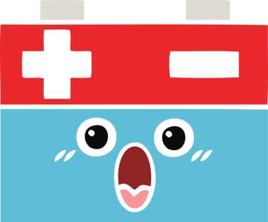 Bir insan tarafından çizilen araba aküsünün düz renkli retro karikatürü