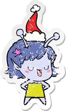 # Mutlu uzaylı kız eli çizilmiş # # Noel Baba şapkası giymiş bir insan tarafından çizilmiş #