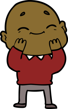 Bir insan tarafından çizilmiş mutlu, kel adam.