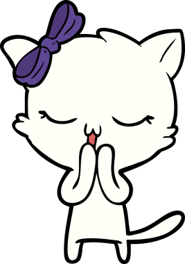 Bir insan tarafından çizilmiş kafasında yay olan çizgi film kedisi.