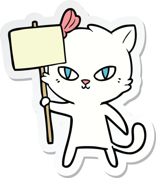 Bir insan tarafından çizilmiş protesto işareti olan şirin bir çizgi film kedisinin çıkartması.