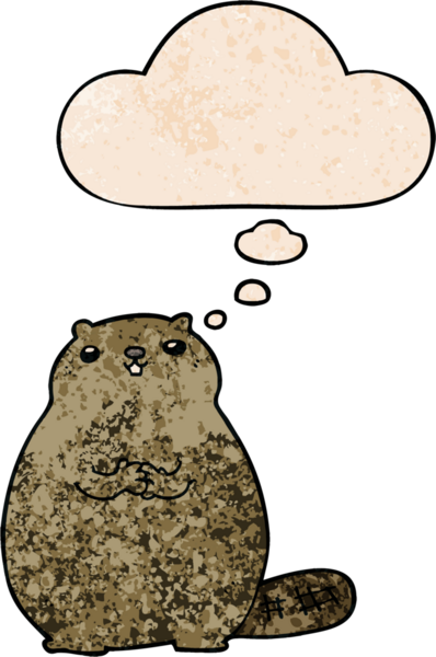 Düşünce baloncuklu çizgi film kunduzu. Bir insan tarafından çizilmiş grunge desen tarzı.