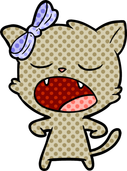 Bir insan tarafından çizilmiş esneyen kedi çizgi filmi.