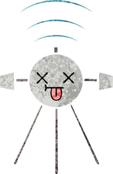 Bir insan tarafından çizilmiş bir uydunun retro çizim tarzı karikatürü