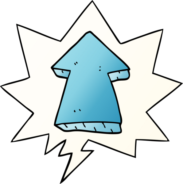 bir insan tarafından çizilmiş düzgün eğimli konuşma baloncuğu ile ok gösteren çizgi film