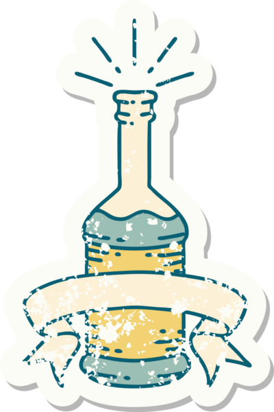 Bir insan tarafından çizilmiş dövme stili bira şişesinin eski etiketi.