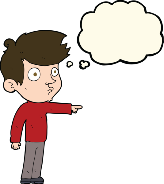 Bir insan tarafından çizilmiş düşünce kabarcığı olan çizgi film çocuğu.