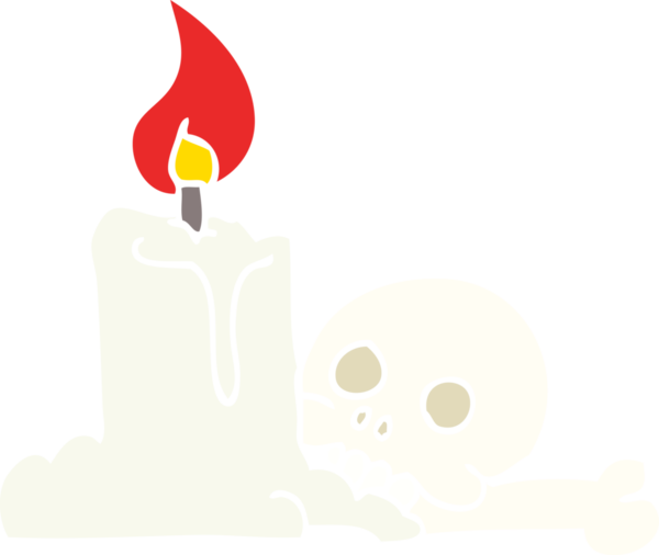 Ürkütücü kafatasının ve bir insan tarafından çizilmiş mumların düz renk çizimi