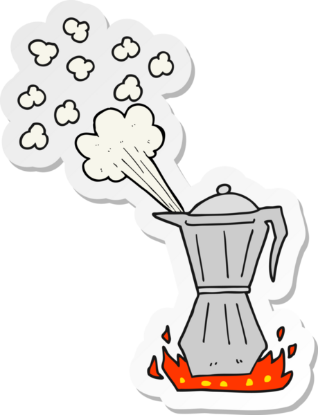 Bir insan tarafından çizilmiş karikatür fırın espresso makinesinin çıkartması.