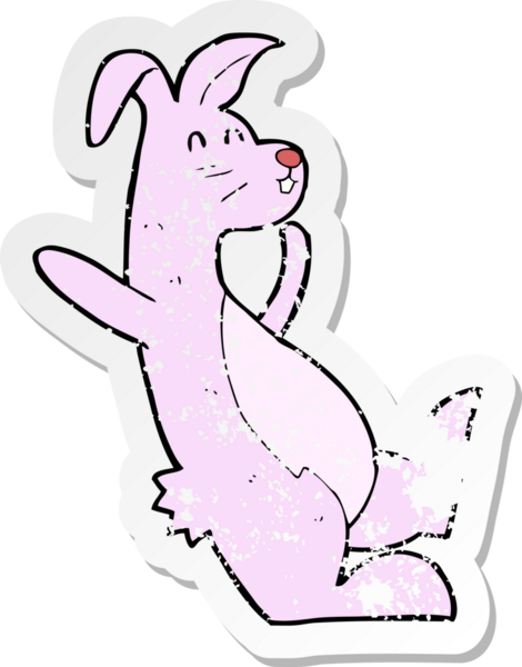 Bir insan tarafından çizilmiş pembe bir tavşanın gerilmiş çıkartması.