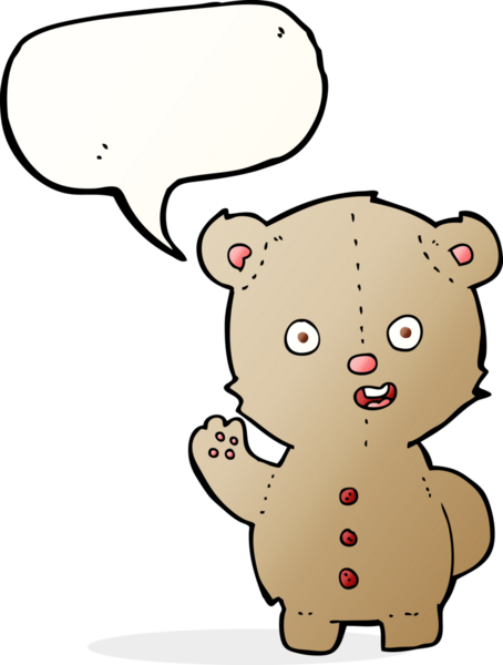 Bir insan tarafından çizilmiş konuşma balonlu oyuncak ayı.